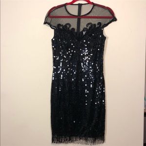 Vintage black sequin beaded flapper dress size medium